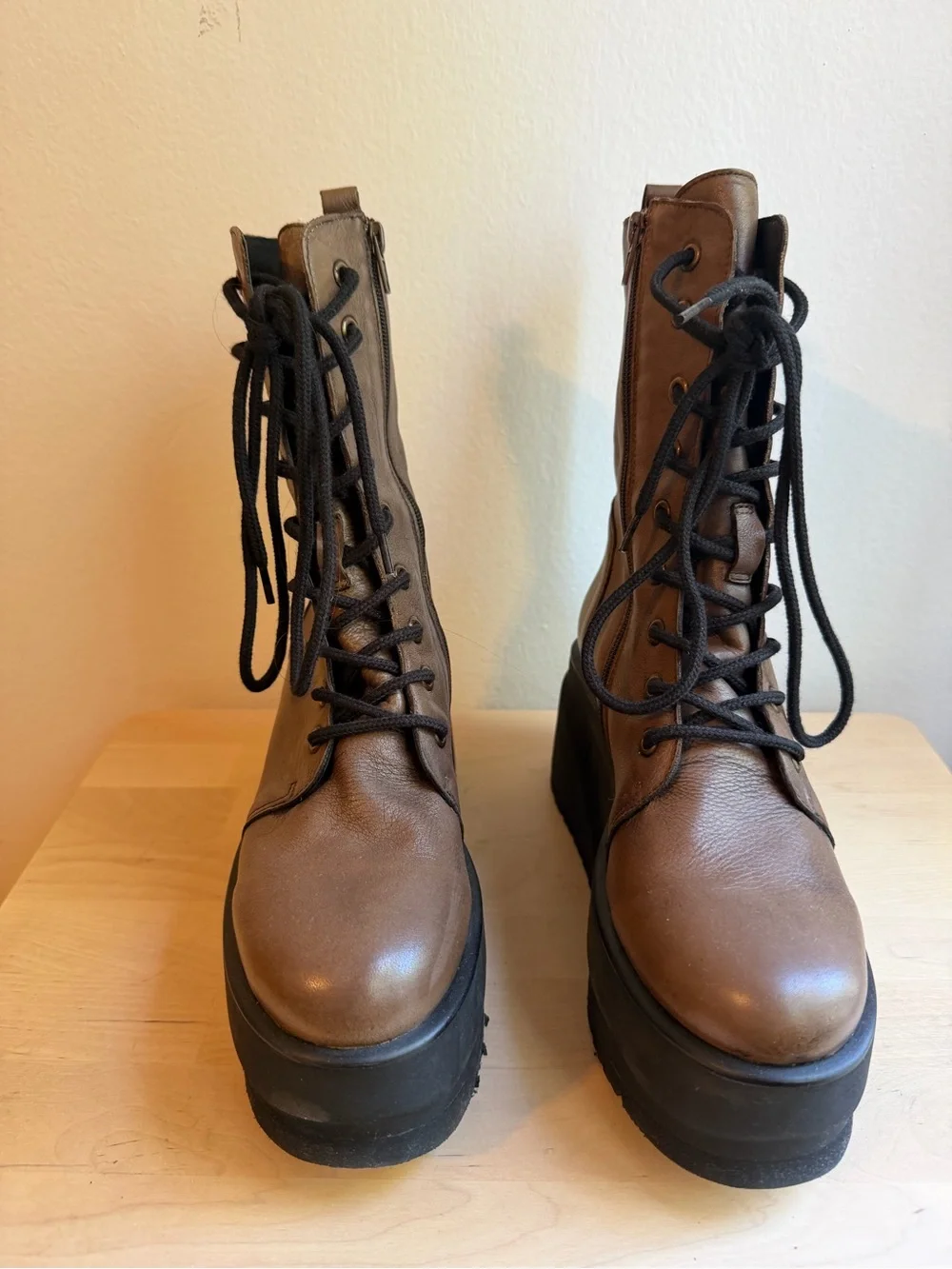 Free People Platform Lace-Up Ankle Boots in Brown